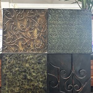 Textured Metal Wall Art Panel Set in Bronze and Olive Green